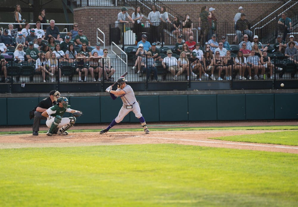 <p>A WIU batter prepares to swing at a pitch at McLane Baseball Stadium on Friday, April 14, 2023. Despite leading early in the game, WIU fell in the top of the ninth after MSU pitcher Wyatt Rush snagged a line drive out of the air for the final out.</p>
