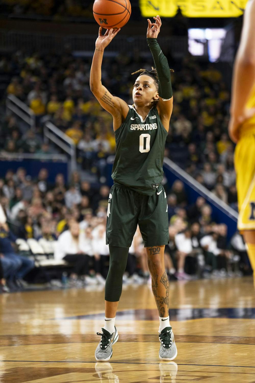 The Michigan State University women's basketball team takes on University of Michigan at the Crisler Center in Ann Arbor on Feb. 18, 2024. The Michigan State team is looking to snap a two-game losing streak against the rival Wolverines.