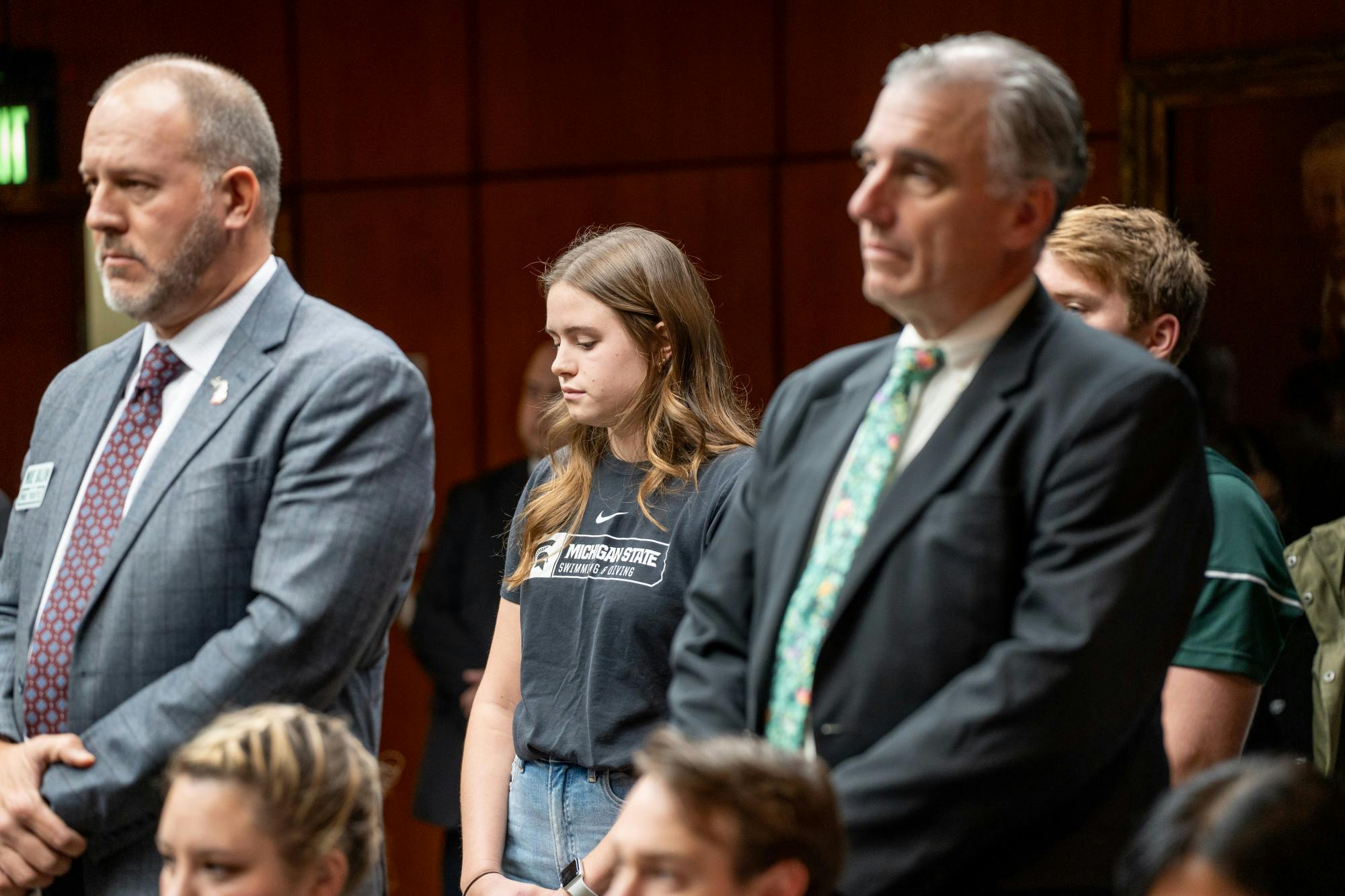 MSU Swim and Dive stands at the Board of Trustees meeting on Oct. 28, 2022.