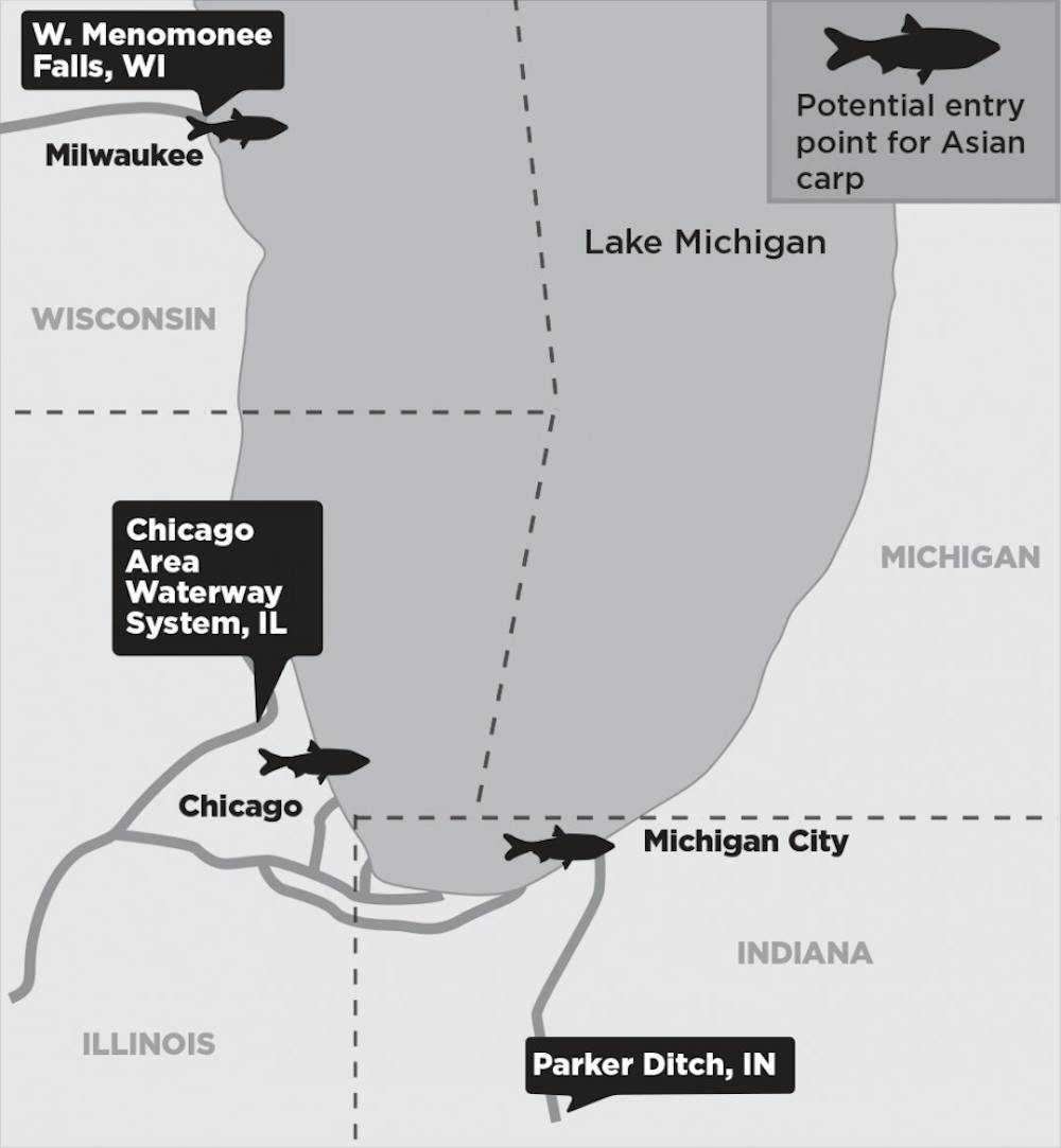 	<p>A map of places Asian carp could enter the Great Lakes. </p>