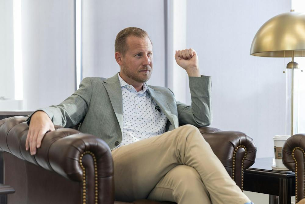 <p>Michigan State athletic director Dan Bartholomae speaks with The State News during an interview in his office in East Lansing, Mich., on Wednesday, Oct. 7, 2026.</p>