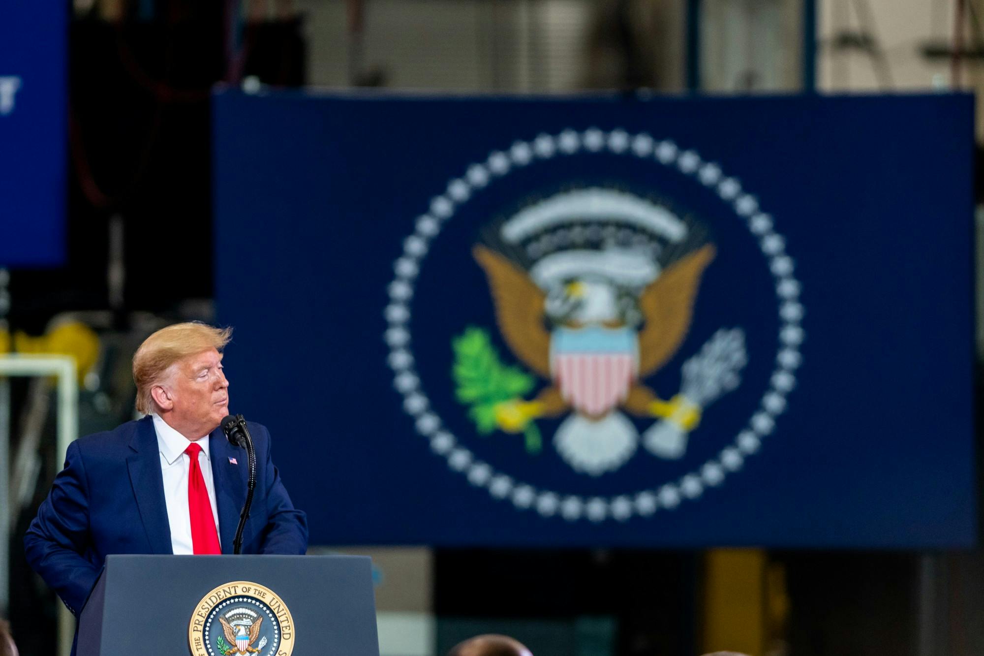 <p>President Donald Trump gives remarks at Dana Inc. in Warren, Michigan, on Jan. 30, 2020.</p>