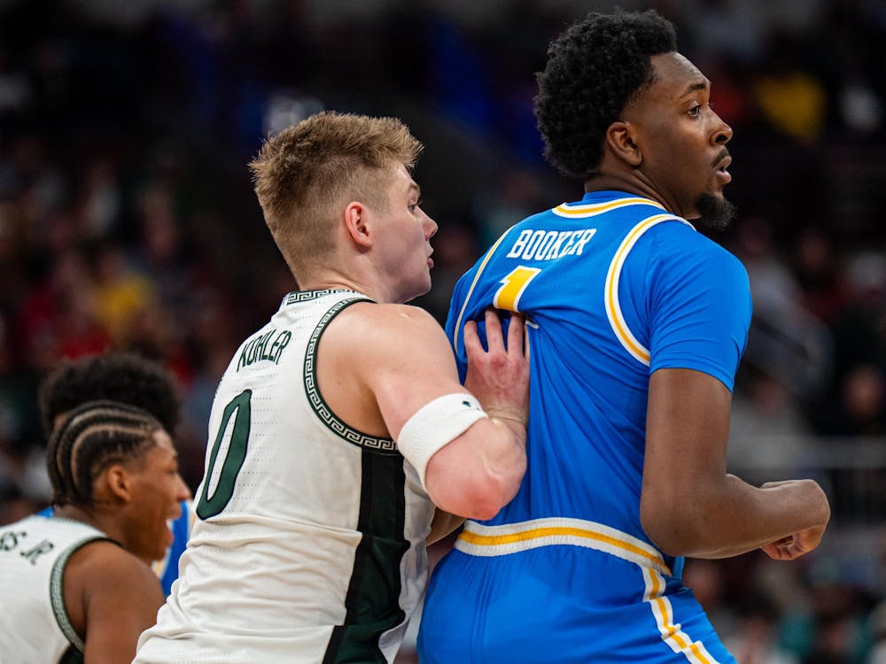 The Michigan State Spartans face off against the UCLA Bruins inside the United Center in Chicago, Illinois, on Friday, March 13, 2026. MSU lost to UCLA in Game 14 of the Big Ten Basketball Tournament, 88-84. 