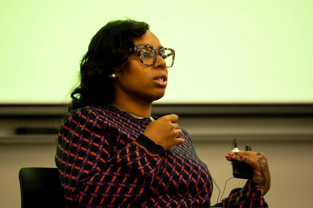 <p>State Rep. Kristian Grant, D-Mich., speaks about a housing plan during the Spartan Housing Alliance meeting inside Wonders Hall in East Lansing, Mich., on Tuesday, Sept. 22, 2026.</p>