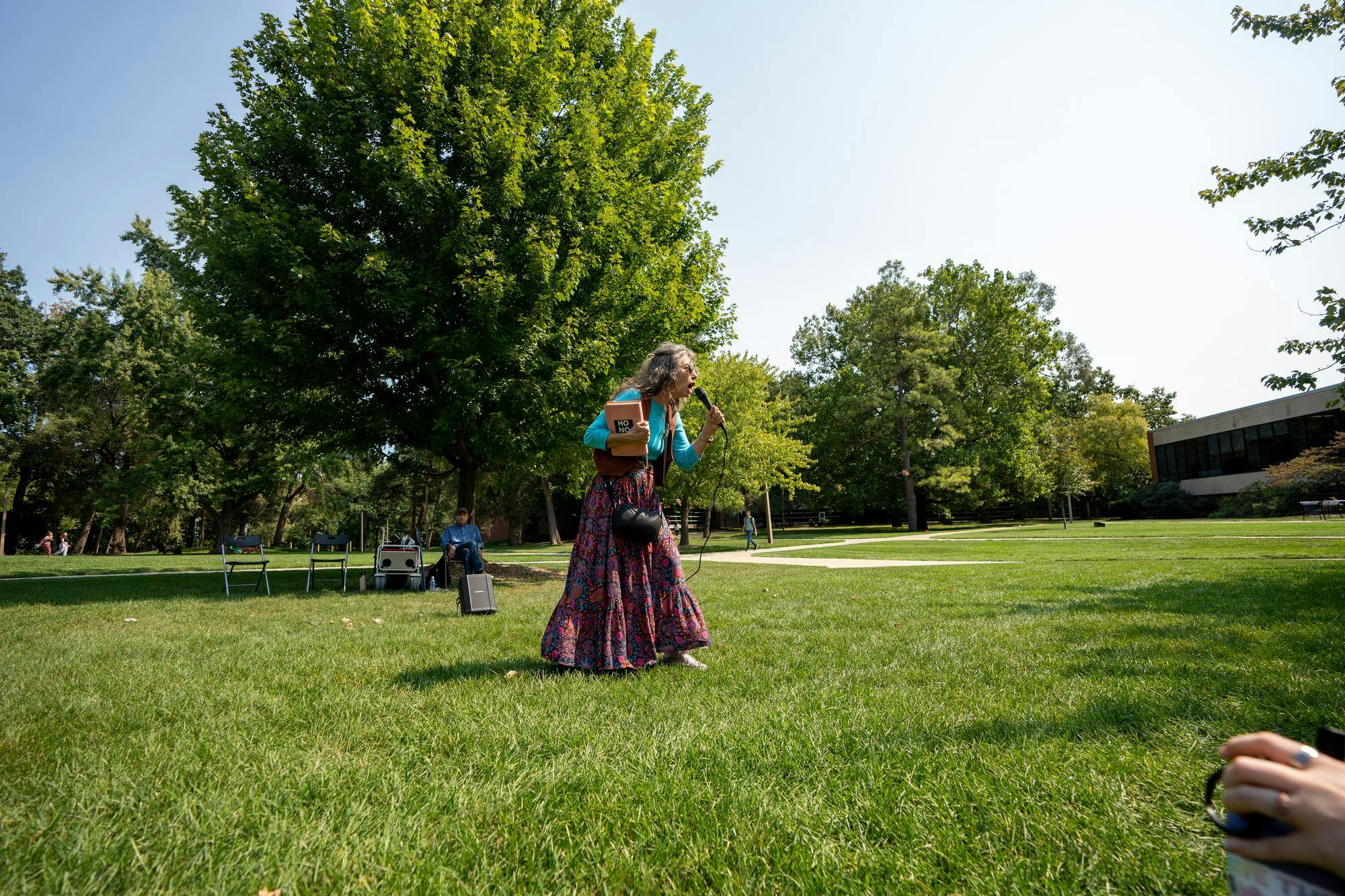 <p>Cindy Smock (Sister Cindy) gives a speech at People’s Park on Sept. 4, 2024. Sister Cindy is an Evangelical campus preacher promoting her 2024 “Ho No Mo” tour.</p>