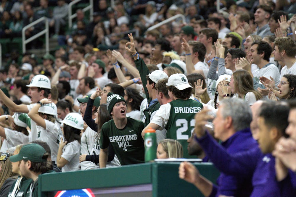 <p>Spartan fans cheer as the Spartans battle against the Northwestern Wildcats on Dec. 4, 2022. ﻿</p>