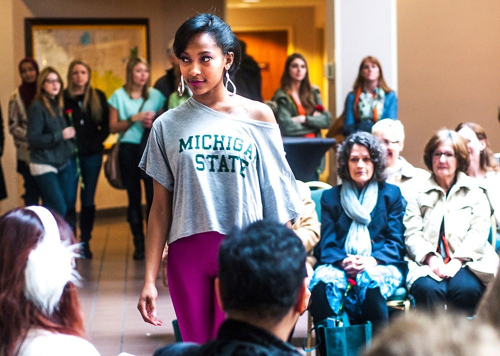 	<p>Psychology senior Brittany Thomas poses during a fashion show April 13, 2013, at the East Lansing Marriott at University Place. The event was part of Girls&#8217; Day Out, which held promotions for participantss at various businesses in East Lansing. </p>