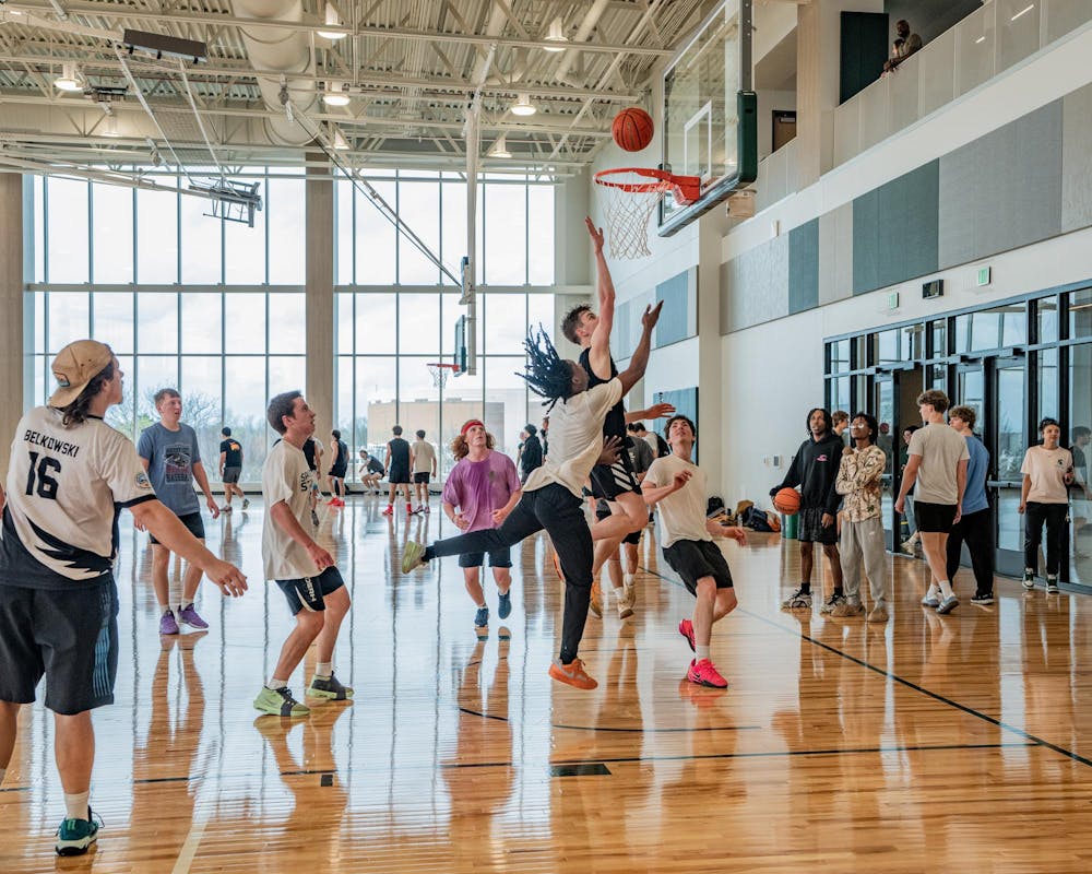 <p>Michigan State University students play pickup basketball in the newly opened Student Recreation and Wellness Center during its open house in East Lansing, MI on April 15, 2026.</p>