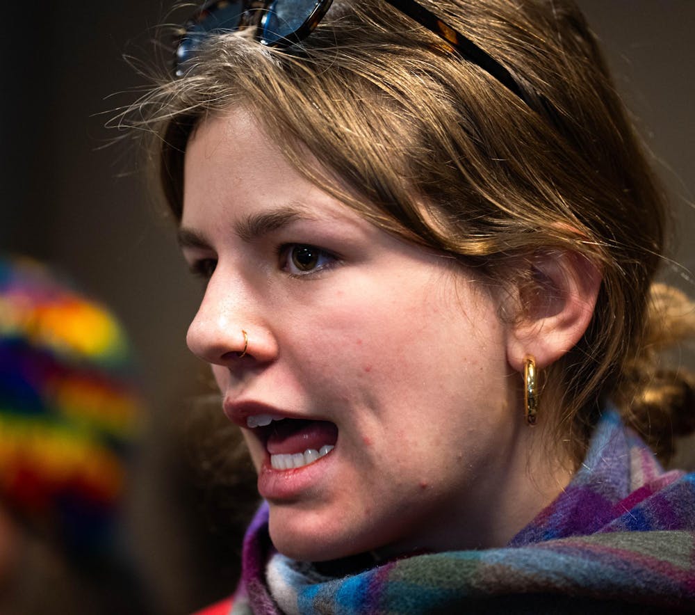 MSU junior Olivia Schafer speaks her mind during the data center meeting at the Lansing Center, in Downtown Lansing, on Jan. 24th, 2026