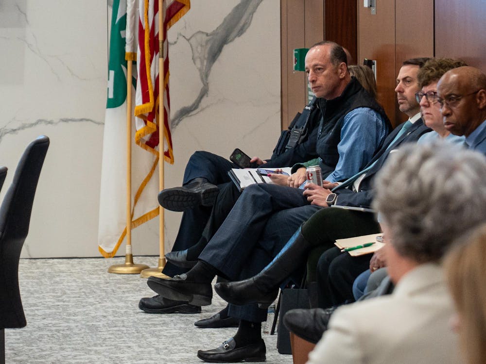 Harold Balk, senior advisor to the President for Strategy and Operational Excellence sits in attendance at Hannah Administration Building in East Lansing, Michigan on Friday, April 10, 2026.