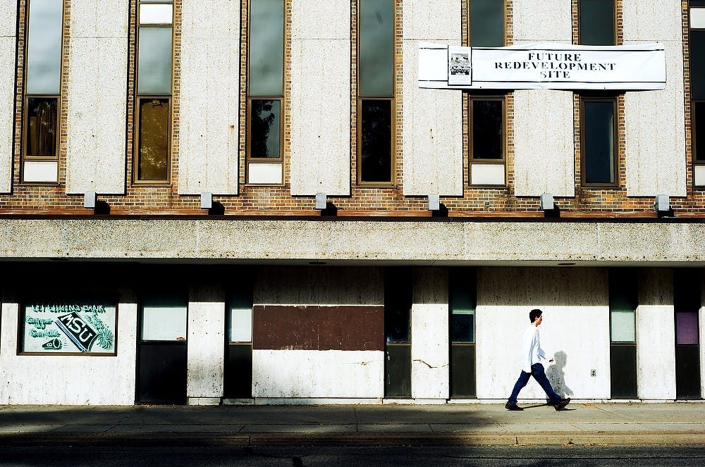 The corner of Abbott Rd. and Grand River Ave. is the proposed site for the City of East Lansing development project City Center II. The site proposes a theatre, hotel, condos and amongst other things, but the city is waiting for official financial backing before moving forward with the project. State News File Photo