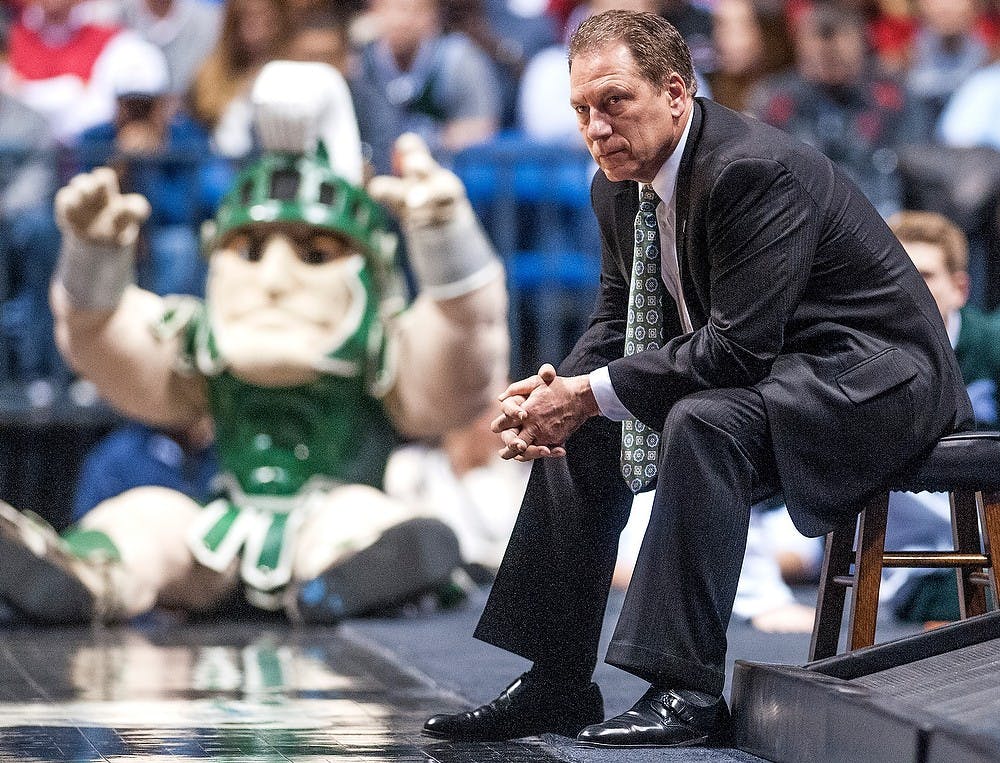 	<p>Head coach Tom Izzo watches a play from the sidelines Friday, March. 29, 2013, at Lucas Oil Stadium in Indianapolis, Ind. The Duke Blue Devils defeated the Spartans, 71-61, in the Sweet Sixteen of the <span class="caps">NCAA</span> Tournament and now advance to the Elite Eight. Adam Toolin/The State News</p>