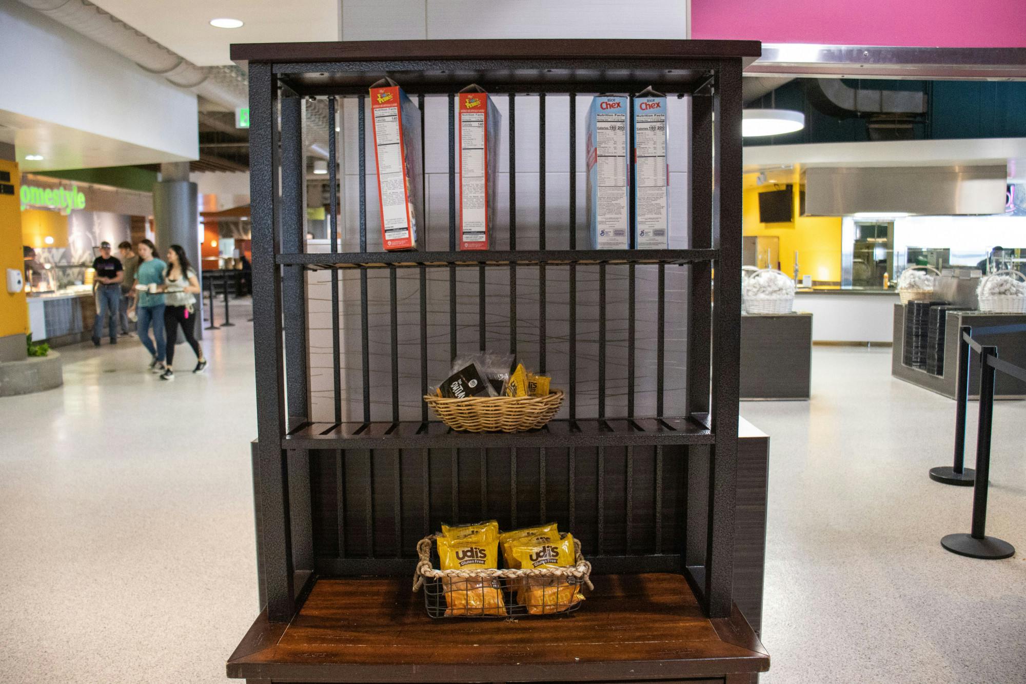 Brody's gluten free shelf offered to students contains a few boxes of cereal and a small assortment of Udi's cookies. This photo was taken on March 17, 2022 in East Lansing.