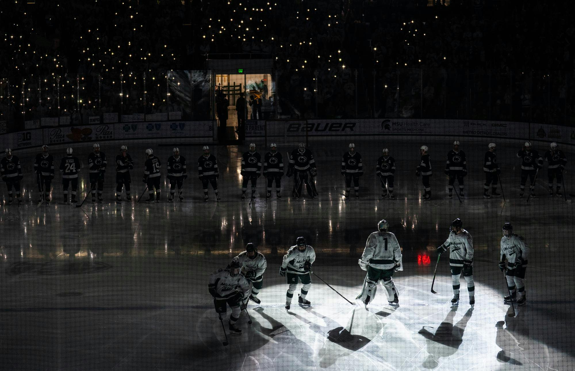 <p>The Michigan State starting lineup is introduced prior to their matchup against Penn State at Munn Ice Arena on Feb. 22, 2025. The Spartans lost 3-2 to the Nittany Lions.</p>