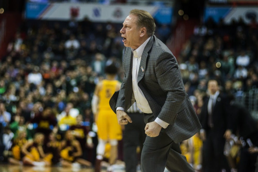 Head coach Tom Izzo expresses emotion during the second half of the game against Minnesota in the third round of the Big Ten Tournament on March 10, 2017 at Verizon Center in Washington D.C. The Spartans were defeated by the Golden Gophers, 63-58.