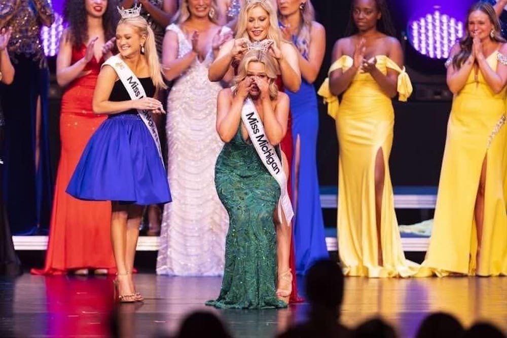 <p>MSU graphic design graduate Maya Schuhknecht is crowned Miss Michigan 2023. Photo courtesy of Maya Schuhknecht.</p><p><br></p>