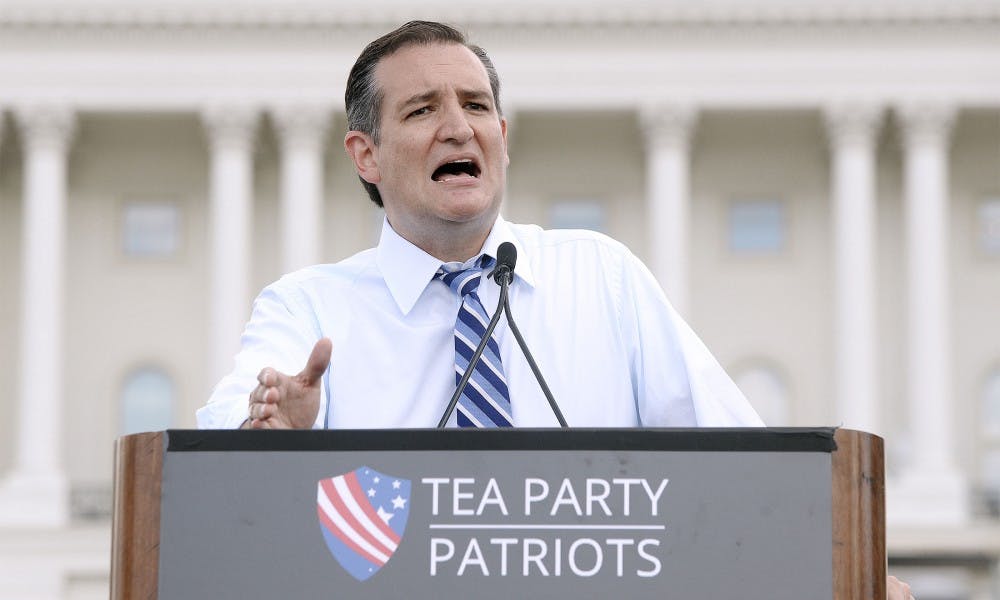 Republican presidential hopeful Sen. Ted Cruz speaks to supporters during a Tea Party rally against the international nuclear agreement with Iran outside the U.S. Capitol in Washington, D.C., on Wednesday, Sept. 9, 2015. (Olivier Douliery/Abaca Press/TNS)