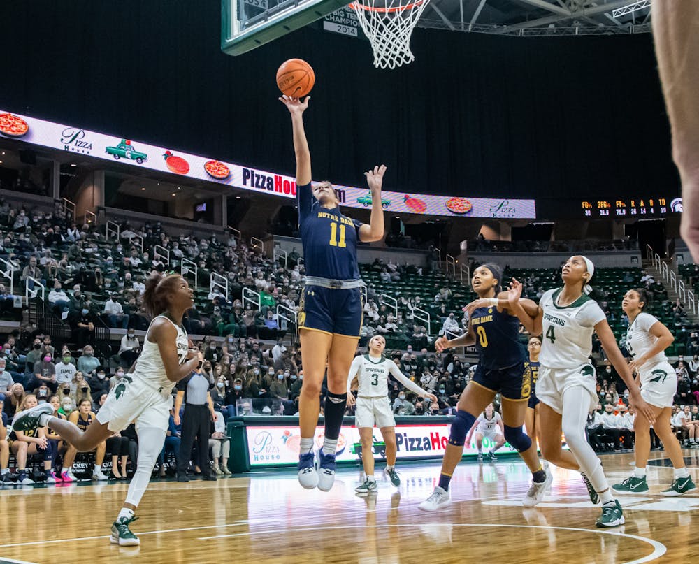Notre Dame's Sonia Citron (11) shoots the ball during Michigan State's loss on Dec. 2, 2021.