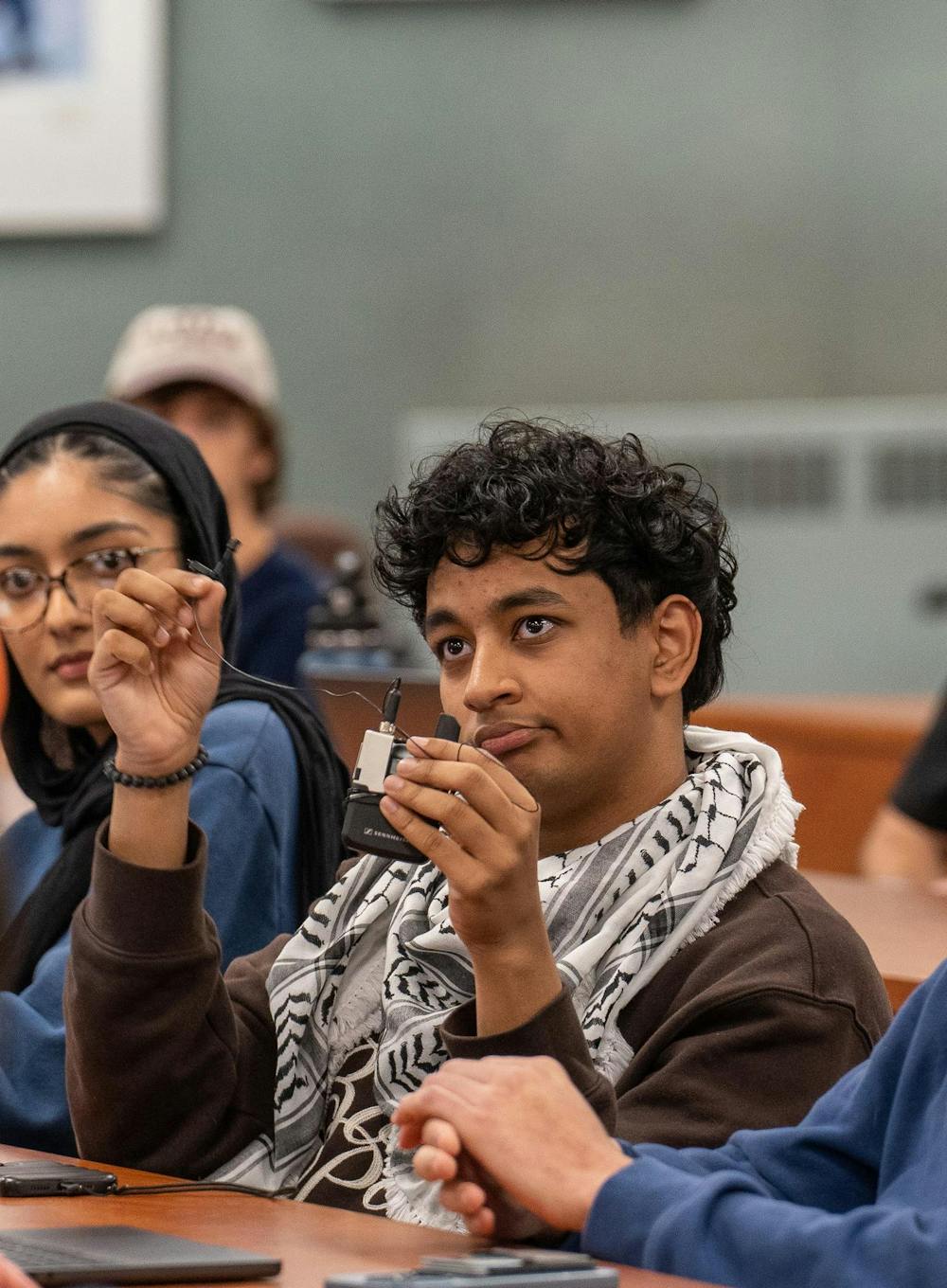 Muslim Student Association Representative, Amaan Abdul Mohi speaks on a failed bill at the ASMSU General Assembly meeting in the International Center on Oct. 10, 2024.