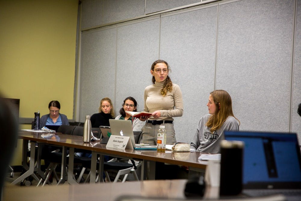 ASMSU President Katherine "Cookie" Rifiotis addresses a committee during an ASMSU meeting on Jan. 24, 2019, at the Student Services Building.