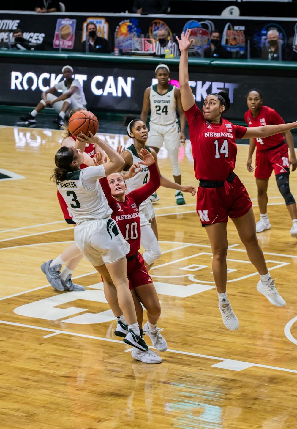Sophomore guard Alyza Winston shoots a jumper during the Spartans' 68-64 loss to Nebraska on Jan. 10, 2021.