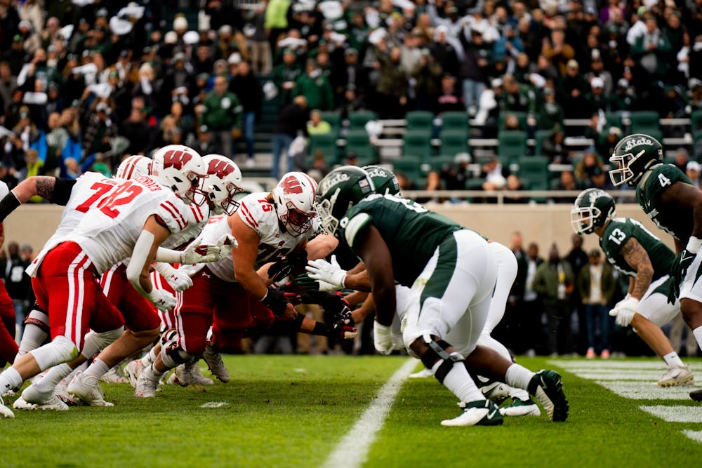 <p>﻿MSU and Wisconsin during a goal line play held at the Spartan Stadium on October 15, 2022. The Spartans beat the Badgers 34-28.</p>