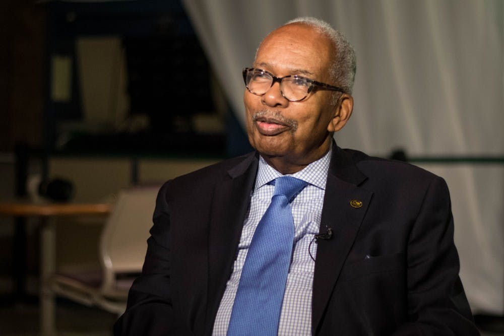 Civil rights activist Ernest Green speaks during an interview at the Communication Arts and Sciences Building on Oct. 4, 2018. Green is MSU's 2018 Homecoming Grand Marshal and was part of the Little Rock Nine in 1957, a group of the first African-Americans to integrate Central High School in Little Rock, Arkansas.