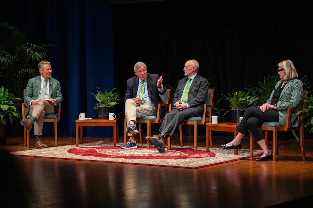 Richard Burr, former U.S. senator from North Carolina speaks during the first Presidential Speaker Series, a panel discussion is held at the Wharton Center for Performing Arts on Michigan State University’s campus in East Lansing, Mich., on Tuesday, March 17, 2026.