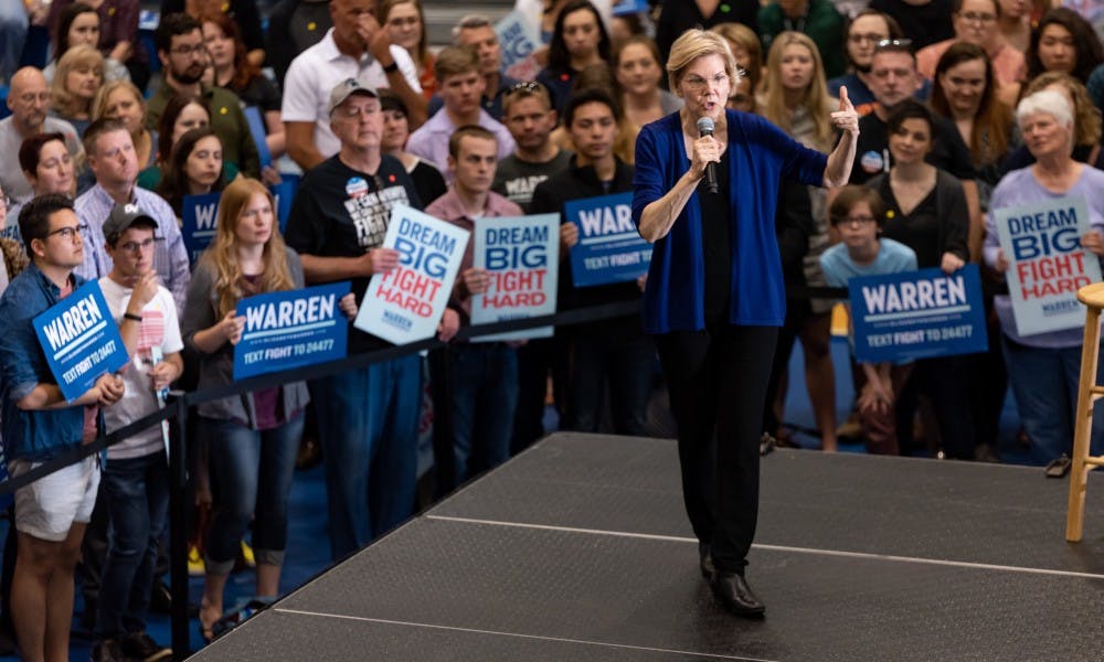 <p>“We can do universal childcare, we can raise the wages of every childcare worker and we don’t build a future exploiting black and brown women any longer,” presidential candidate Elizabeth Warren said at Lansing Community College on June 4, 2019.</p>