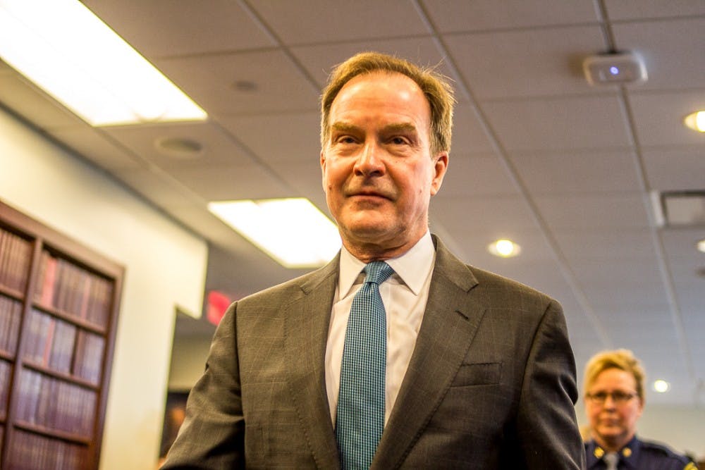 Michigan Attorney General Bill Schuette enters the the Kelley Library for a media conference concerning the investigation into MSU on Jan 27, 2018 at 525 W. Ottawa in Lansing. 