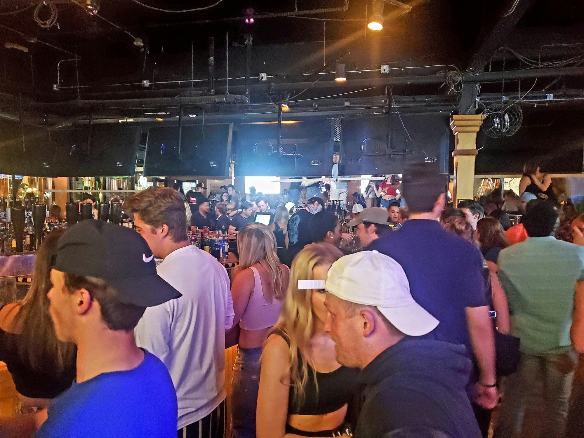 <p>A crowd inside Harper&#x27;s Restaurant &amp; Brewpub at the reopening on June 8.</p>