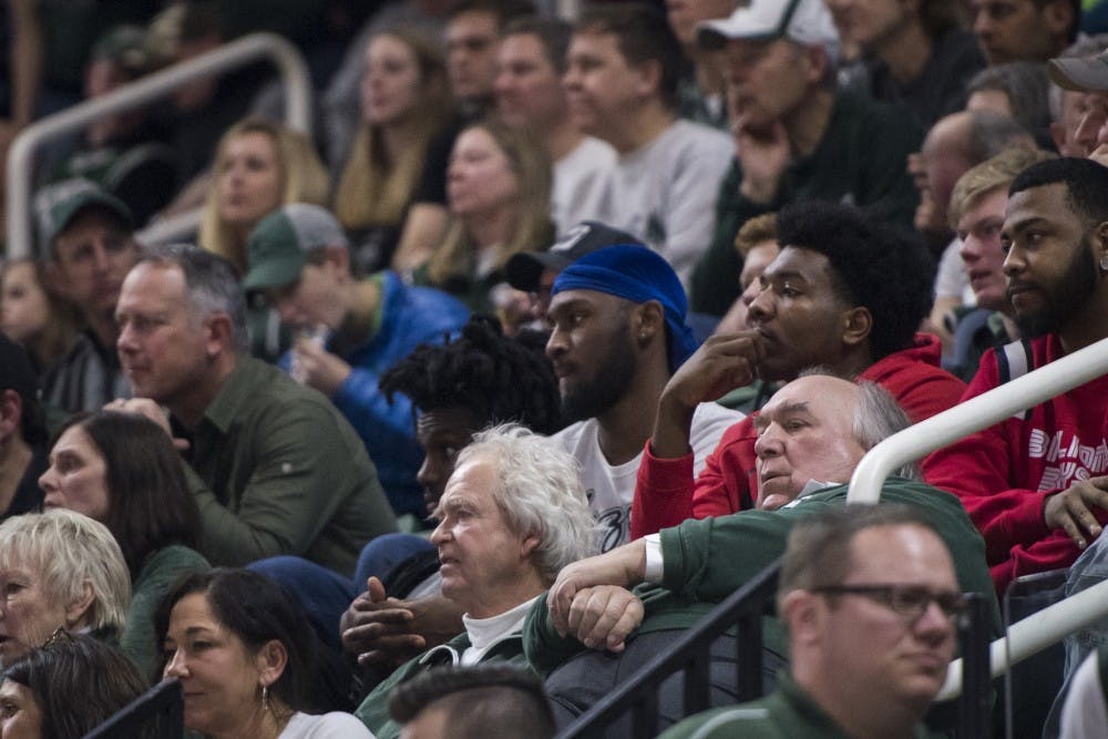 Former interim MSU President John Engler attends the men's basketball game against Indiana on Feb. 2, 2019 at Breslin Center. Michigan State lost to Indiana in overtime 79-75. Nic Antaya/The State News