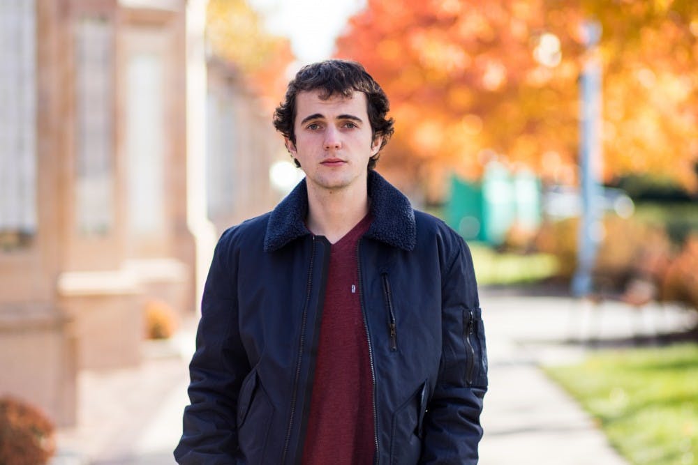 <p>Pictured is junior Eli Pales on Nov. 6, in Benefactors Plaza. Pales is a part of the MSU College Democrats.</p>