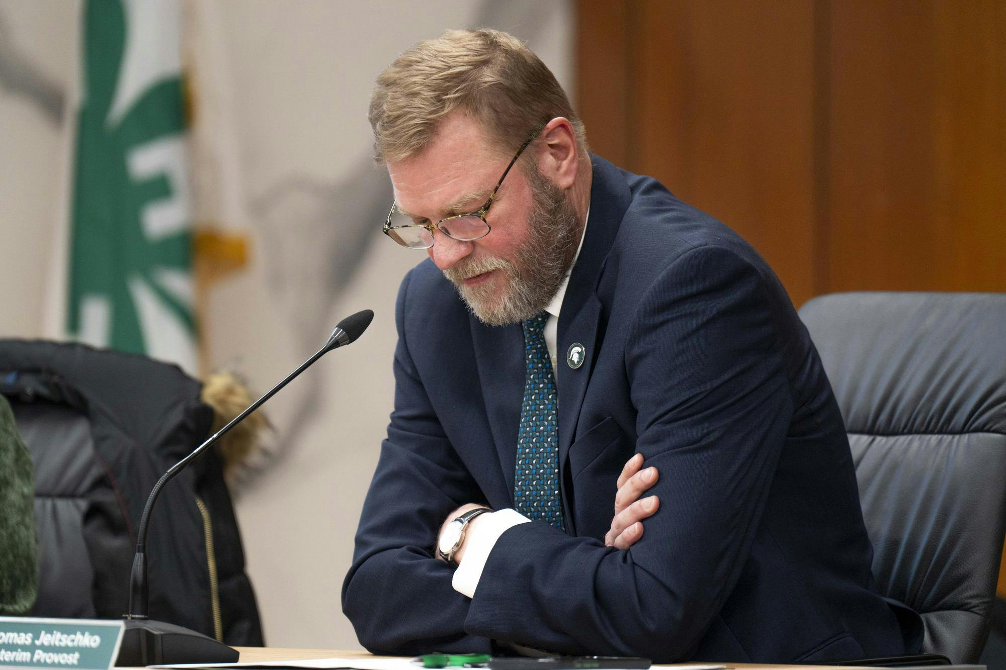 MSU Interim Provost Thomas Jeitschko at the Board of Trustees meeting held in the Hannah Administration Building on April 11, 2025.