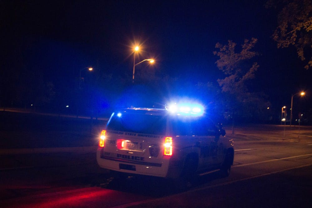 <p>An MSU police vehicle speeds away to tag down a suspect on &nbsp;Sep. 1, 2017 on W Shaw. The vehicle was speeding.</p>