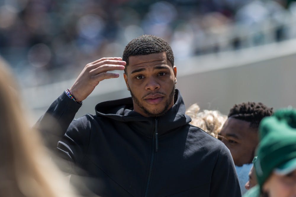 <p>Former MSU basketball player Miles Bridges at the MSU Football spring game at Spartan Stadium on April 13, 2019. Bridges played for the Spartans for two seasons from 2016 - 2018.  </p>