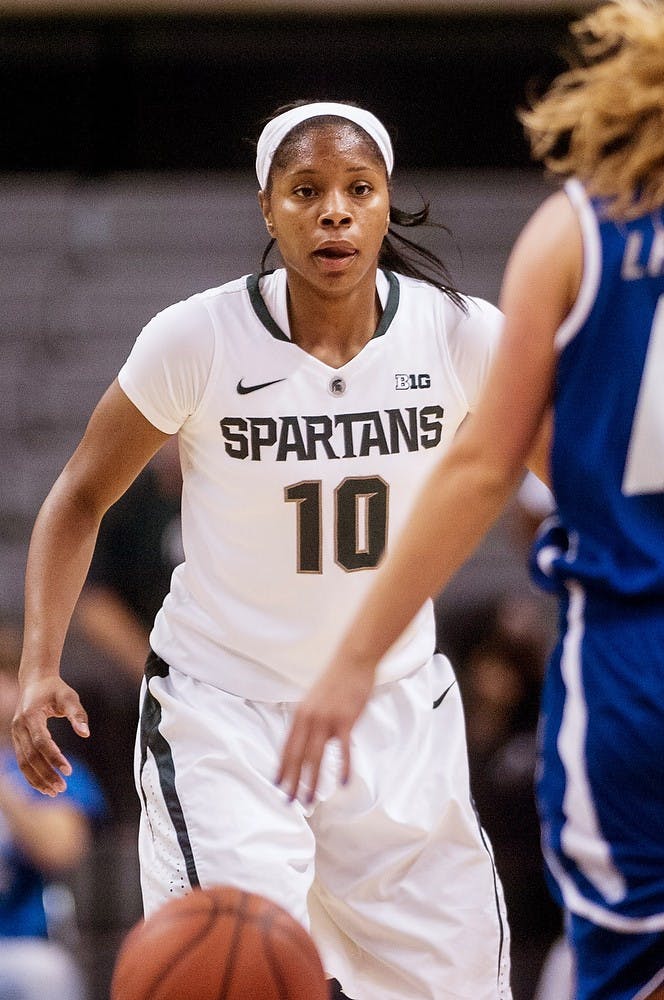 	<p>Freshman guard Branndais Agee watches as Grand Valley State pushes the ball up the court during the game against Grand Valley State on Nov. 3, 2013, at Breslin Center. The Spartans defeated the Lakers, 91-47. Khoa Nguyen/The State News</p>