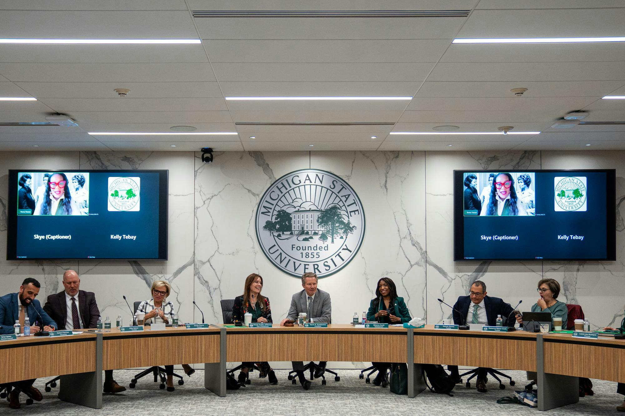 The Michigan State University Board of Trustees wrap up their meeting at Hannah Administration Building in East Lansing, Michigan on Friday, April 10, 2026.