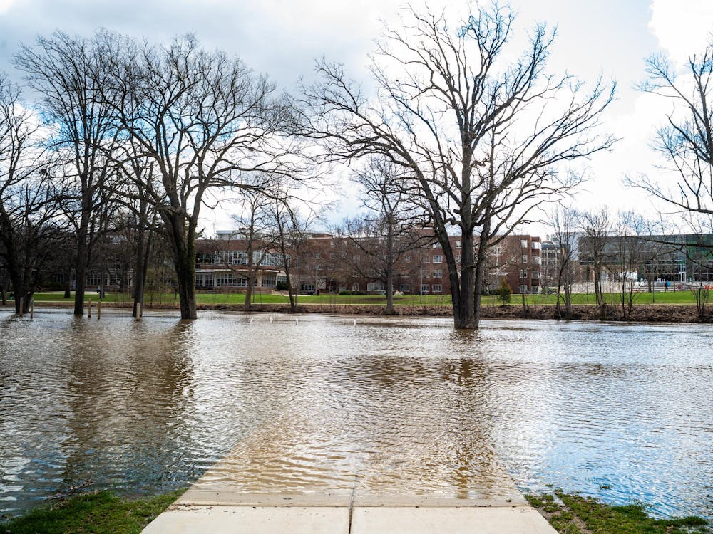 Flooding on Michigan State University’s campus in East Lansing, Mich., is pictured on Monday, April 6, 2026.