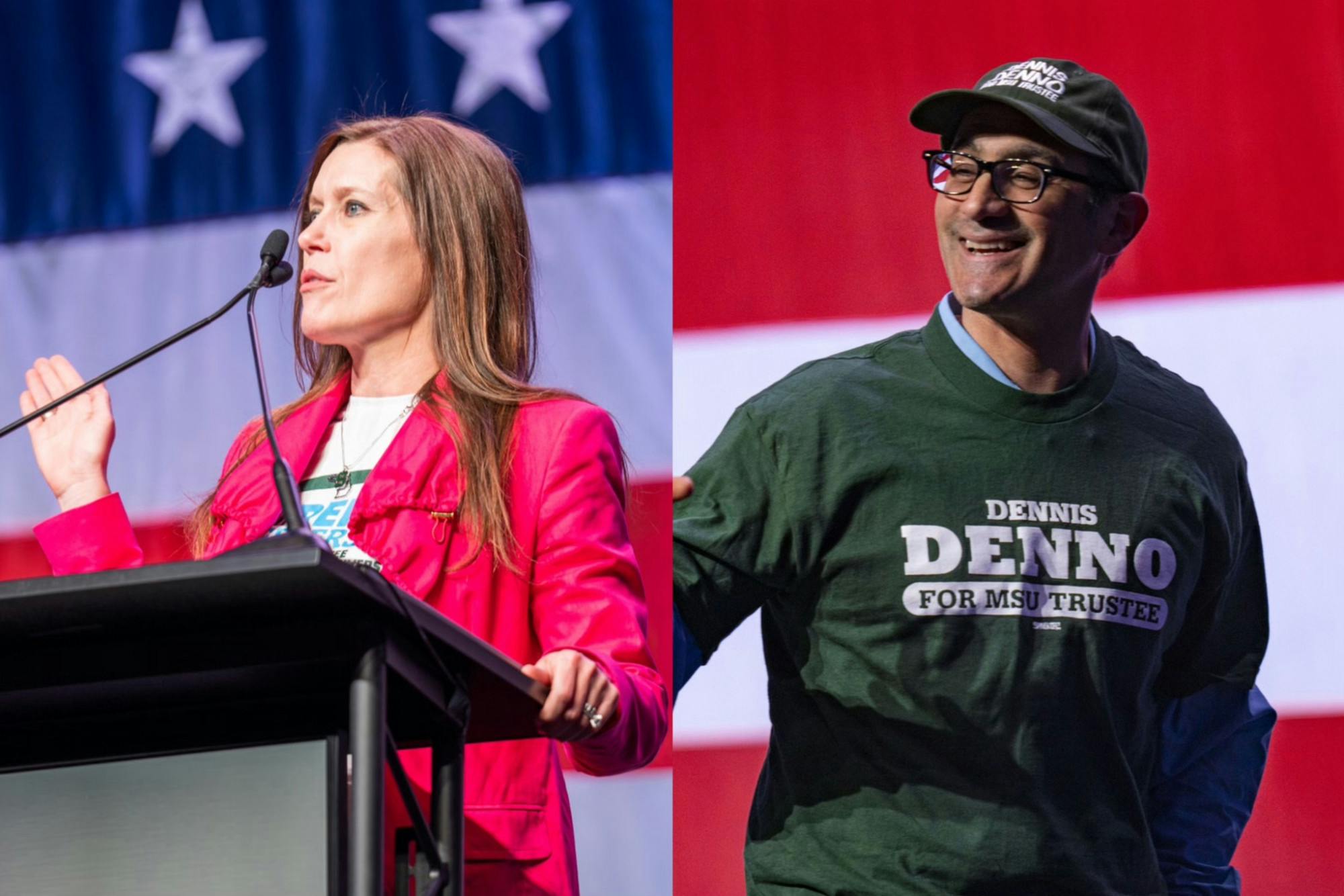 Trustee Renee Knake Jefferson, right, and Dennis Denno. Photos by Sheldon Krause and Chloe Trofatter.