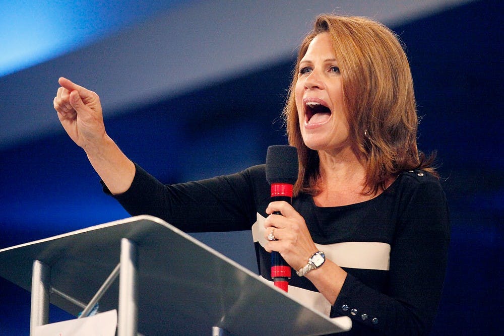 	<p>Rep. Michele Bachmann (R-Minn.) speaks at the Unity Rally at The River at Tampa Bay Church on Sunday evening in Tampa, Florida. The Tea Party, which Bachmann identifies with, is decreasing in popularity according to a Jan. 2013 poll by Rasmussen Reports. (Eve Edelheit/Tampa Bay Times/MCT)</p>