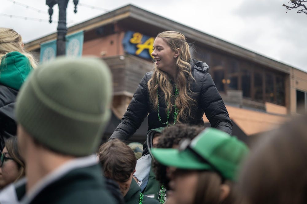 <p>Spartans rally on Grand River to celebrate St. Patrick’s Day on March 17, 2024.</p>