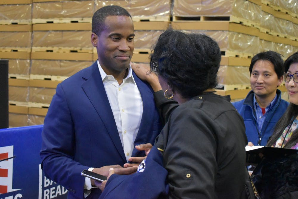 <p>Republican nominee for U.S. Senate John James speaks to supporters after it was projected that he was defeated by incumbent U.S. Sen. Debbie Stabenow on Nov. 6.</p>