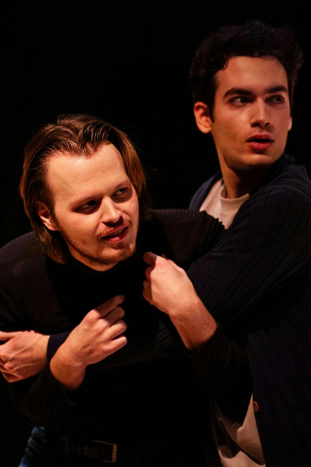 Student performer acts out a scene during the MSU Roial Players Sketch Comedy Show at the RCAH Theatre in Snyder-Phillips Hall on April 6, 2025. The student-written and directed show, featuring improv actors from the Roial Players, ran April 4–6.