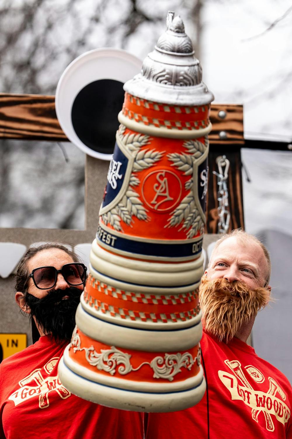 Members of the team “Got Wood” compete in a jug-raising game during the annual Brrs, Beards & Brews: A Lumberjack Festival in Old Town Lansing, Mich., on Saturday, March 7, 2026.