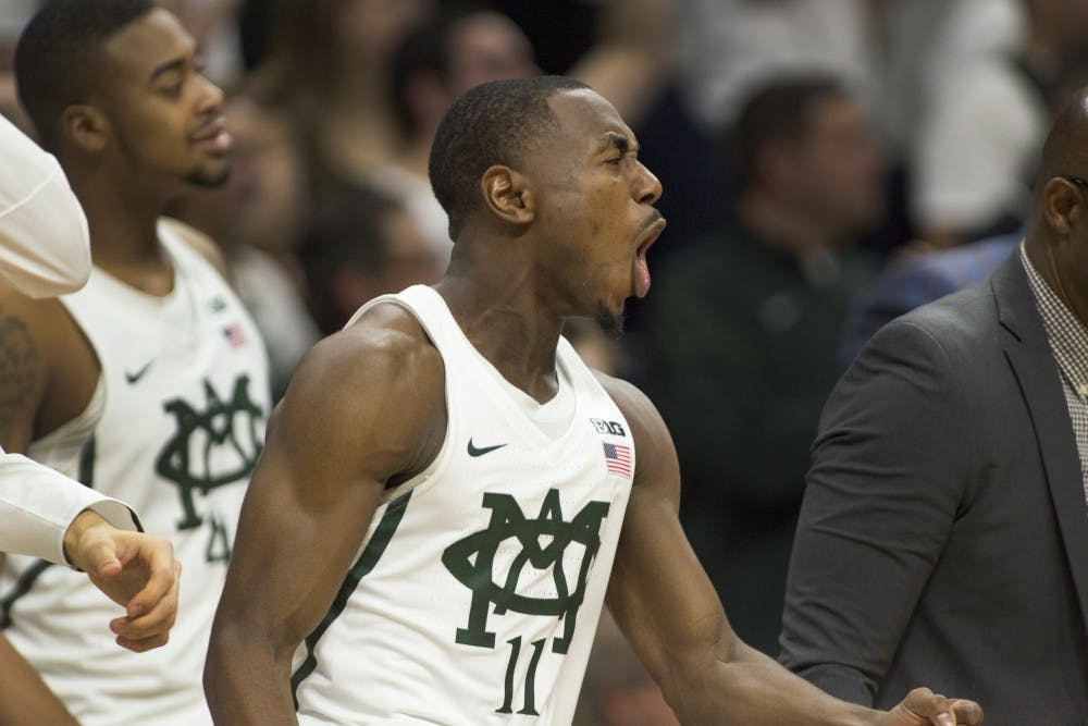 Junior guard Lourawls 'Tum Tum' Nain Jr. (11) during the second half of men's basketball game against the University of Wisconsin on Feb. 26, 2017 at Breslin Center. The Spartans defeated the Badgers, 84-74.