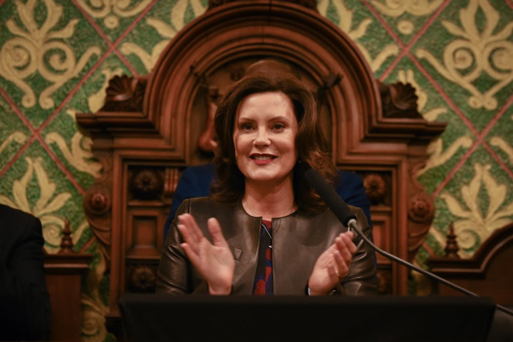 Michigan Gov. Gretchen Whitmer during her second State of the State address at the Michigan State Capitol in Lansing on January 29, 2020.