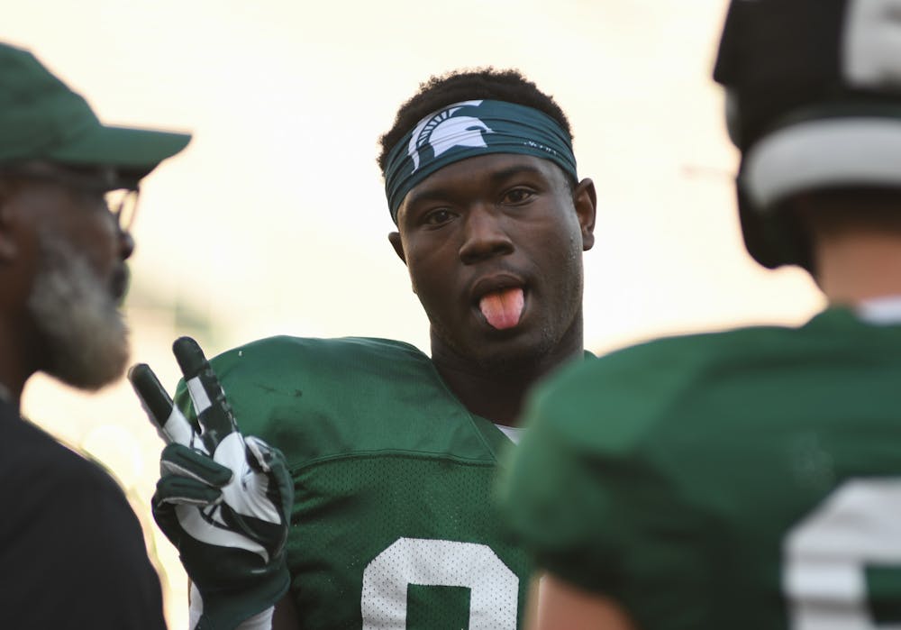 <p>Senior tight end Trenton Gillison at MSU football&#x27;s &quot;Meet the Spartans&quot; event on Monday, August 23, 2021.</p>