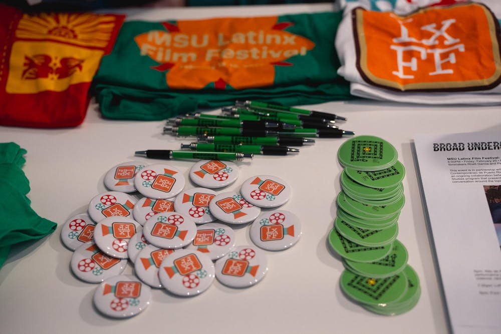 <p>The Latinx Film Festival merch table at the 2026 MSU Latinx Film Festival at the Broad Art Museum in East Lansing, on Feb. 20, 2026.</p>