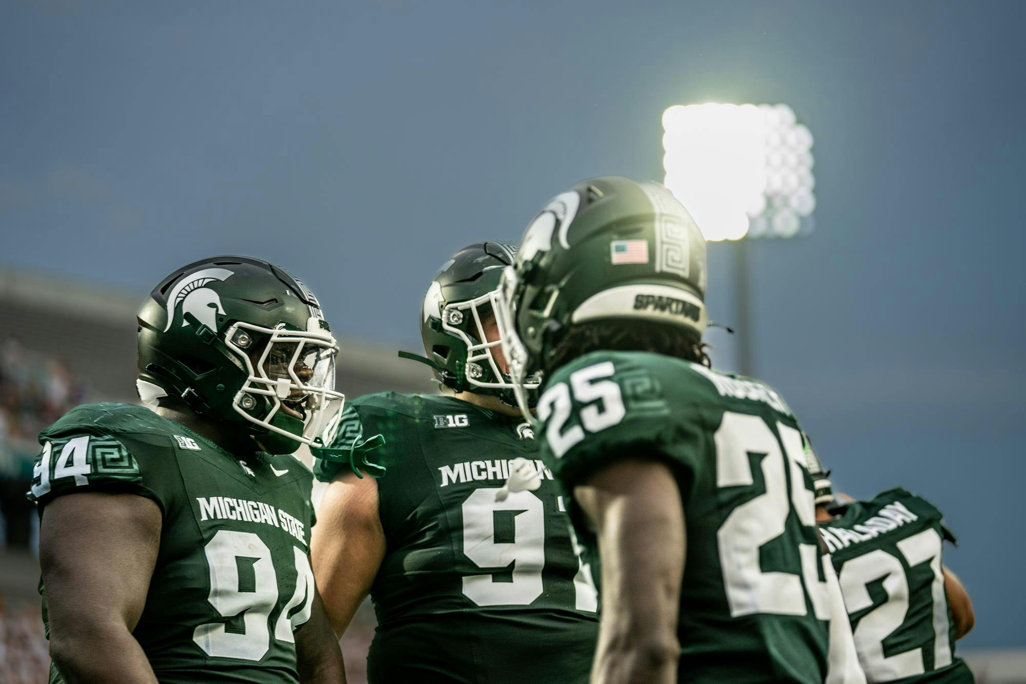 <p><strong>MSU Defensive Lineman D’Quan Douse (94) hypes up teammates during the first game of the season against Florida Atlantic on Aug. 30, 2024 at Spartan Stadium.&nbsp;</strong></p>